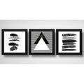 Set 3 Cuadros Geometrico Abstracto Blanco Y Negro Decoracion