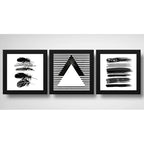 Set 3 Cuadros Geometrico Abstracto Blanco Y Negro Decoracion