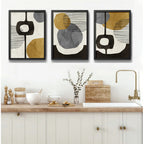 Set 3 Cuadros Dormitorio Living Boho Abstract Tonos Terrosos Marco Negro