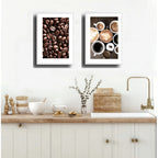 Set 2 Cuadros Café Tipos Grano Recetas Bebidas Coffee Cocina Marco Blanco