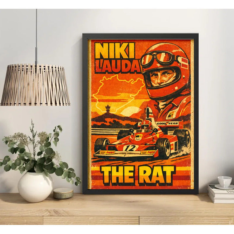 Cuadro Niki Lauda The Rat Piloto Auto Formula 1 Arte Retro Marco Negro