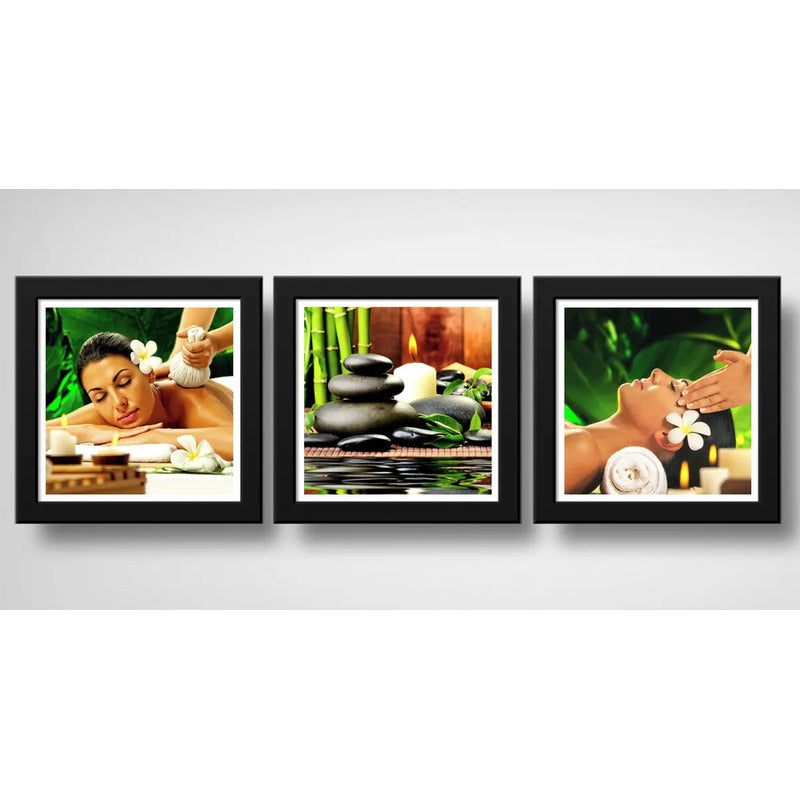 Set 3 Cuadros Spa Masaje Clinica Estética Salon - 33x33cm Marco Negro