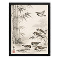 Cuadro Living Gorriónes Bambus Pajaros Japón Arte Vintage Marco Negro