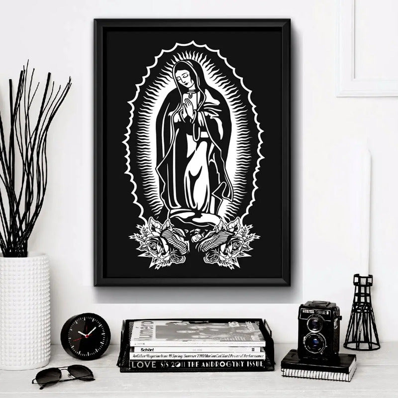 Cuadro Virgen De Guadalupe Blanco Y Negro Tattoo Decoracion