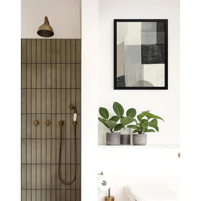 Cuadro Dormitorio Living Boho Arte Abstracto Calma Urbana Marco Negro