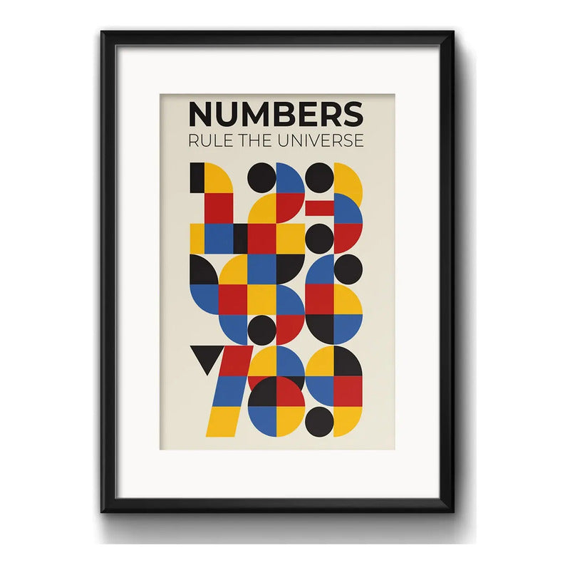 Cuadro Bauhaus Numbers Numeros Arte 53x43cm Con Paspartú Marco Negro