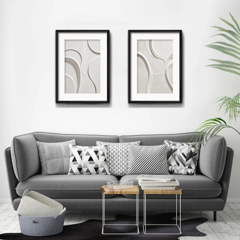 Set 2 Cuadros Boho Arte Abstracto Neutro 3d Con Paspartu 53x43cm Cada Cuadro Negro