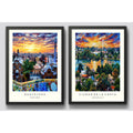Set 2 Cuadros Barcelona Espana Ciudad De La Costa Uruguay Marco Negro