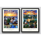 Set 2 Cuadros Barcelona Espana Ciudad De La Costa Uruguay Marco Negro