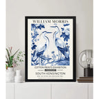 Cuadro Garzas Botanico William Morris En Azul Y Blanco Arte Marco Negro