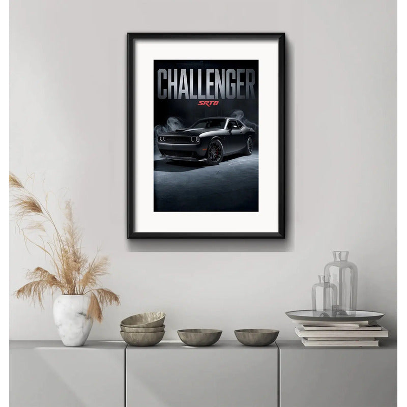 Cuadro Dodge Challenger Srt8 Auto 53x43cm Con Paspartú Marco Negro