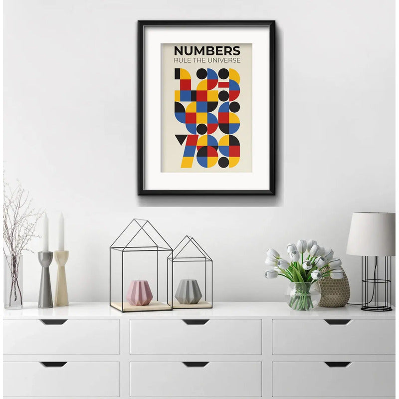 Cuadro Bauhaus Numbers Numeros Arte 53x43cm Con Paspartú Marco Negro