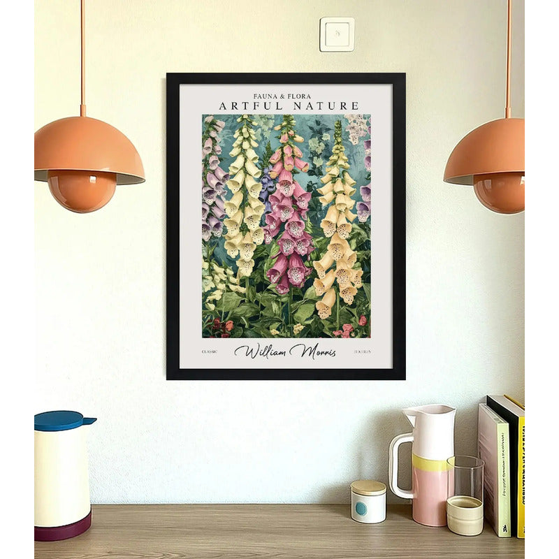 Cuadro Living William Morris Flores Dedaleras Arte Botanico Marco Negro