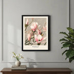 Cuadro Dormitorio Living Magnolia Rosa Flores Botanico Arte Marco Negro