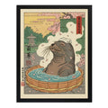 Cuadro Lobo Marino Banera Spa Bano Flores Cerezo Japón Marco Negro