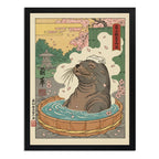 Cuadro Lobo Marino Banera Spa Bano Flores Cerezo Japón Marco Negro
