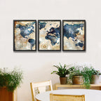 Set 3 Cuadros Mapamundi Mapa Mundo Brs10 Decoracion Oficina Marco Negro