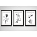 Set 3 Cuadros Flores Hojas Minimalista Blanco Negro Paspartú