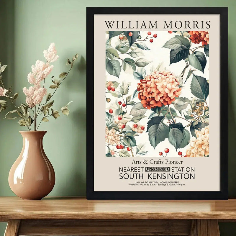 Cuadro Hortensias William Morris Botanica Flores Exposición Museo De South Kensington Negro