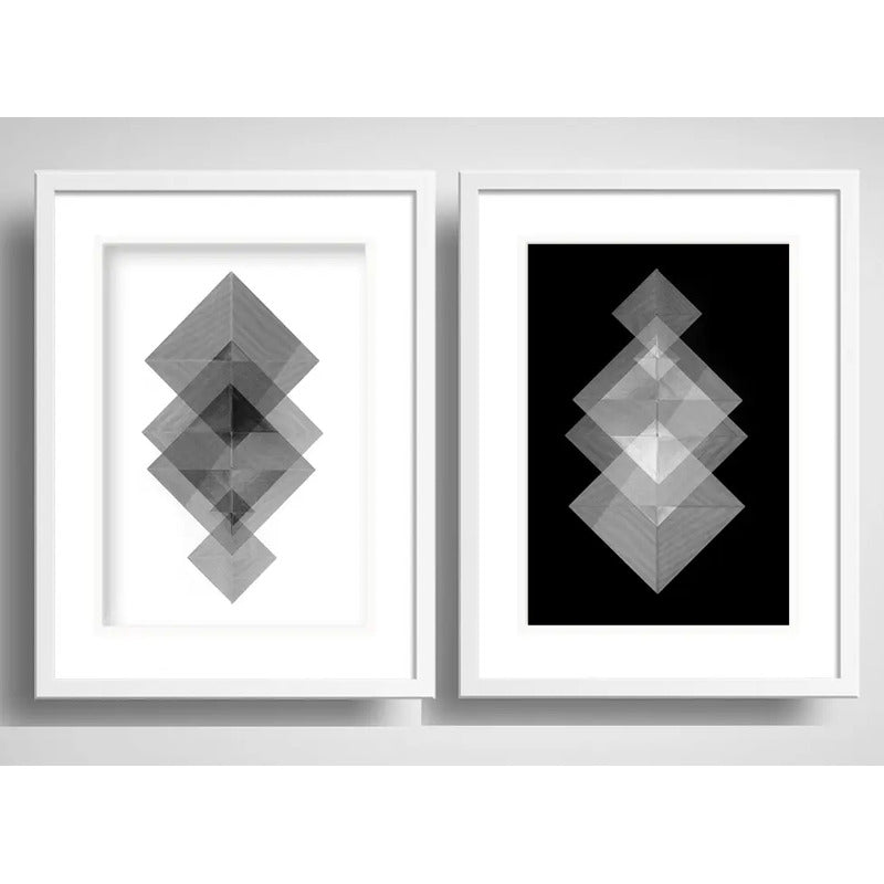Set 2 Cuadros Geometrico Abstrato Blanco Y Negro Paspartú