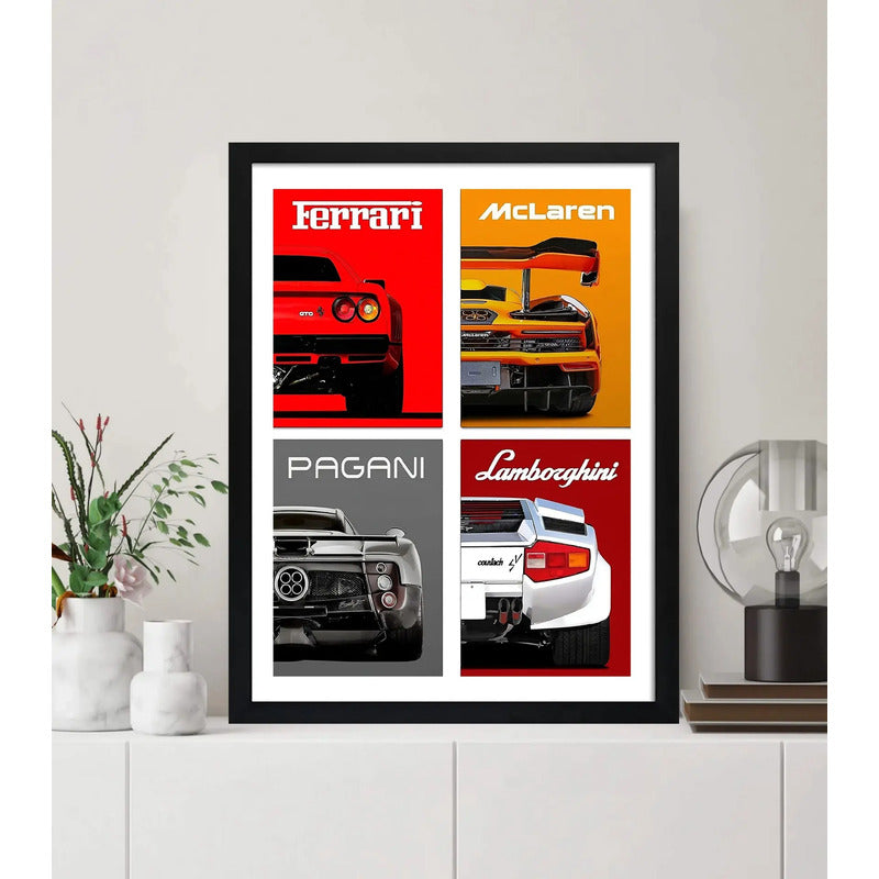 Cuadro Ferrari Mclaren Pagani Lamborghini Autos Deportivos Marco Negro