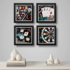 Set 4 Cuadros Juegos Billar Poker Cartas Dardos Dados Ruleta