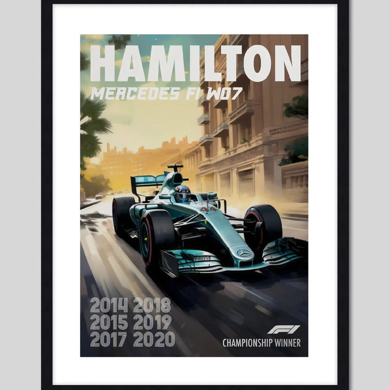 Cuadro Lewis Hamilton Mercedes F1 Formula 1 Auto Carrera Marco Negro