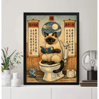 Cuadro Gato Siames Bano Japonés Luna Arte Decoracion Marco Negro