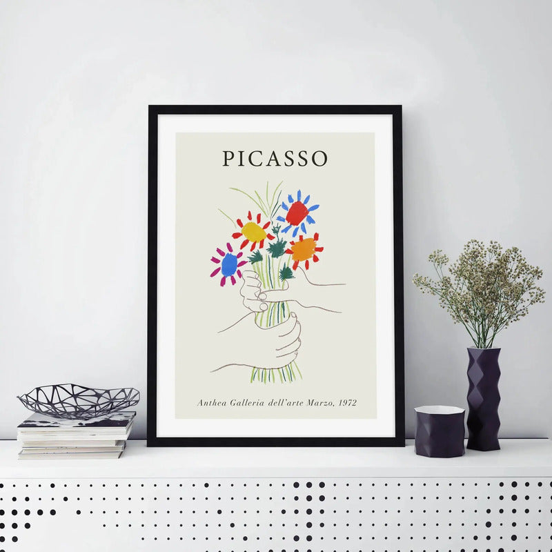 Cuadro Picasso Bouquet Of Peace Flores Obra Pintor Arte Marco Negro