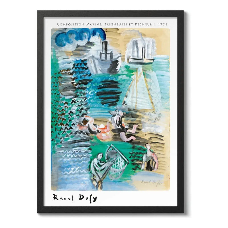 Cuadro Raoul Dufy Pintura Fauvismo Abstracto Arte Decoracion Composition Marine Baigneusus Et Pêcheur Marco Negro