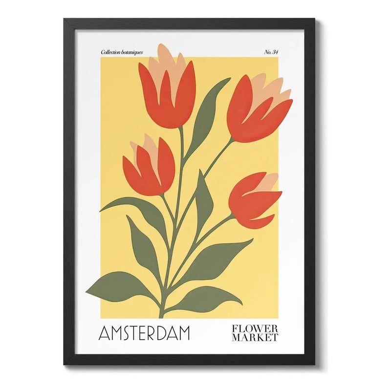Cuadro Flower Market Flores Amsterdam Botanica Decoracion Marco Negro