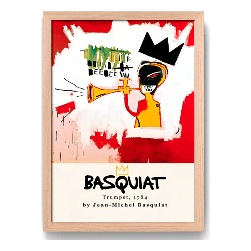 Cuadro Jean Michel Basquiat Trumpet Arte Urbano Marco Oak Marco Marrón Claro