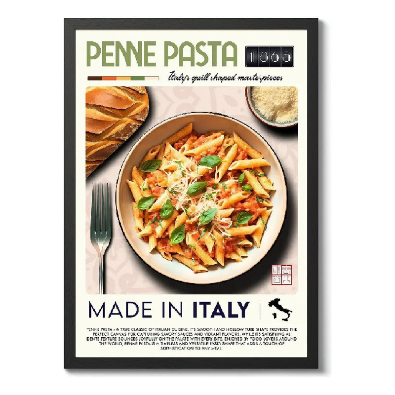 Cuadro Italian Food Vintage Arte Comida Italiana Cocina Penne Pasta - Made In Italy Marco Negro