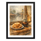 Cuadro Mate Torta Fritas Lluvia Uruguay Arte Retro Cocina Marco Negro
