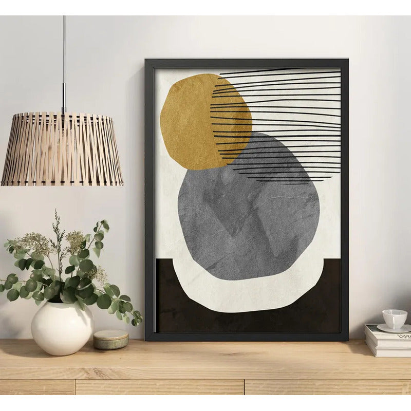 Cuadro Dormitorio Living Boho Abstract Tonos Terrosos Brs1 Marco Negro
