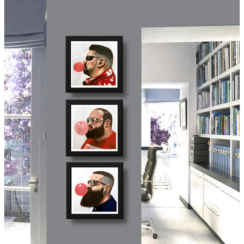 Set 3 Cuadros Barbudos Chicle Pop Art Barber Shop Decoracion