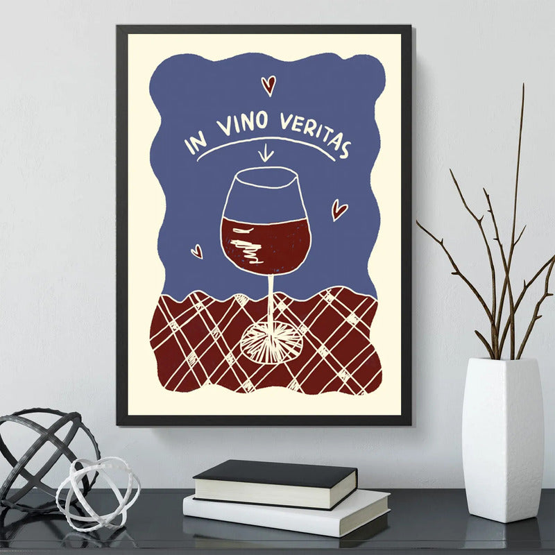 Cuadro In Vino Veritas Frase Retro Bebida Cocina Bar Pub Marco Negro