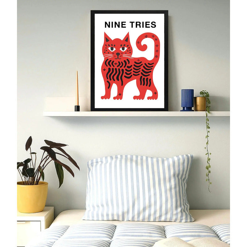 Cuadro Gato Nueve Vidas Gato Rojo Audaz Decoracion Moderna Marco Negro