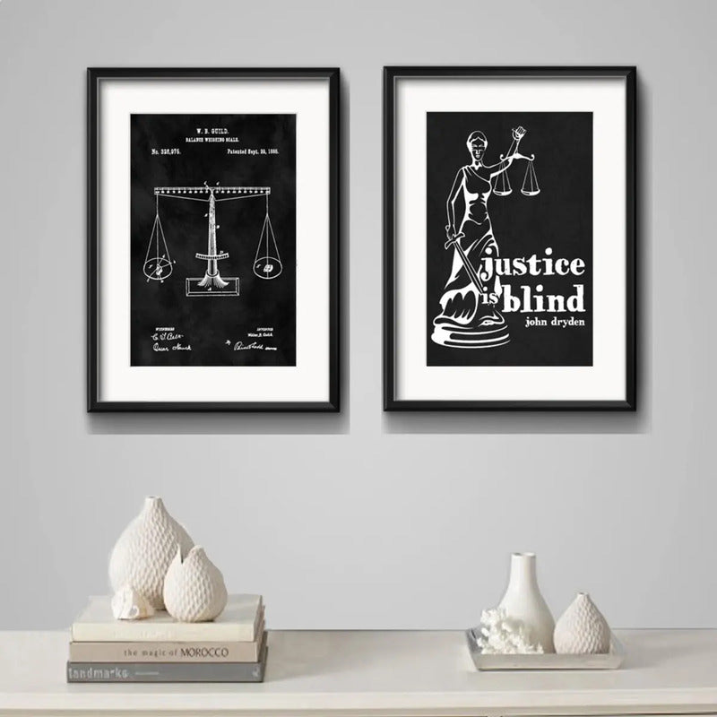 Set 2 Cuadros Abogado Diosa Justicia Patente Retro Paspartu