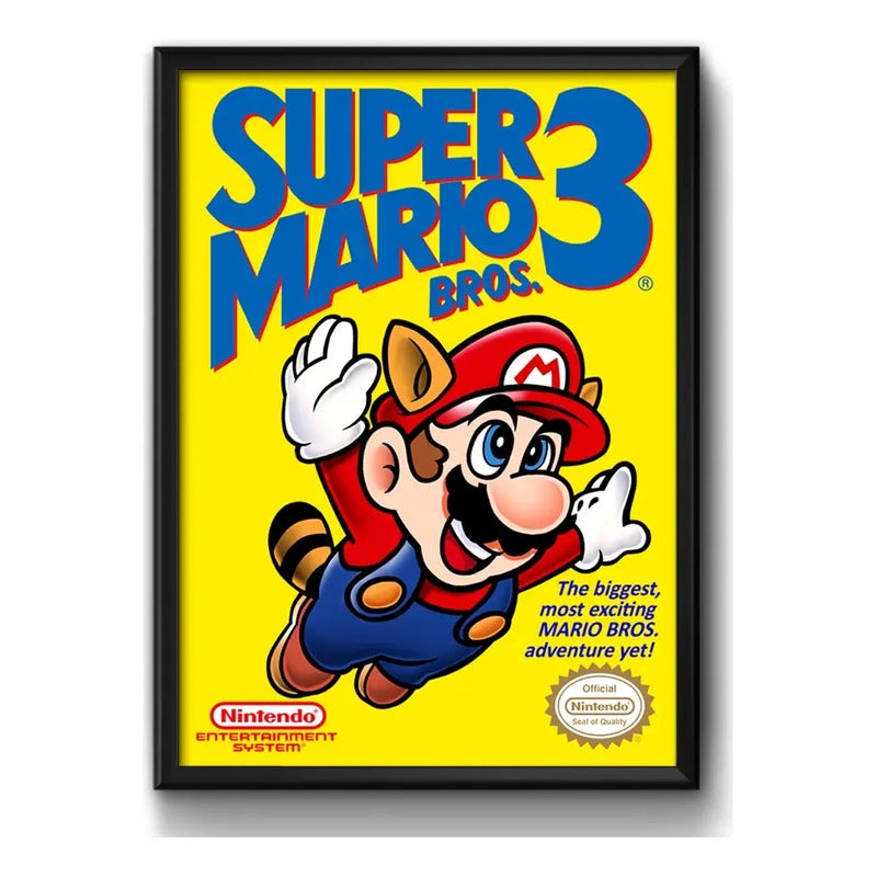 Cuadro Super Mario Bros 3 Super Nintendo Game Videojuego Bs5 Marco Negro