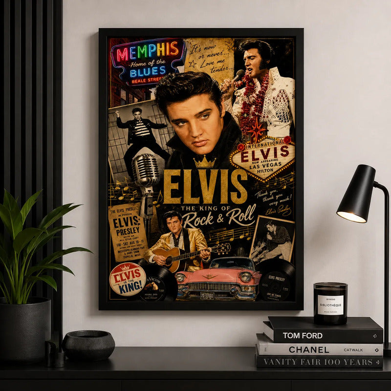 Cuadro Elvis Presley El Rey Del Rock And Roll Arte Retro Marco Negro