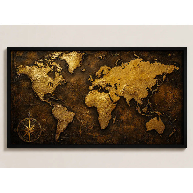 Cuadro Mapamundi Arte Vintage Mapa Mundo Planisferio Grande Marco Negro