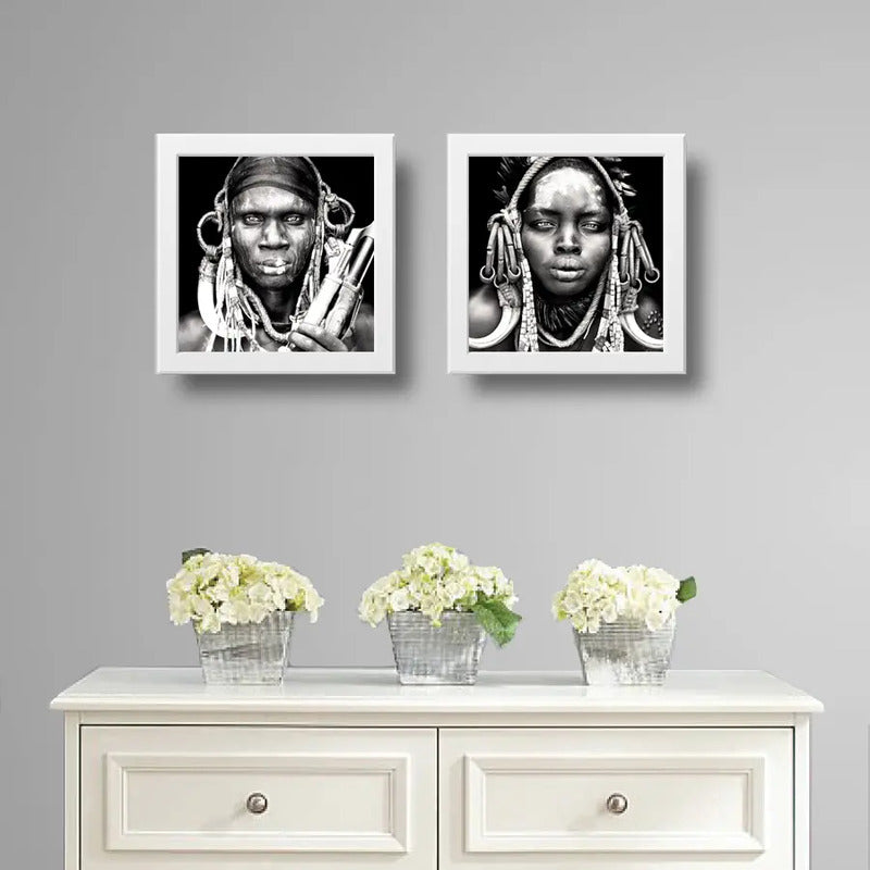 Set 2 Cuadros Africanos Blanco Y Negro Etnico Decoracion Brs