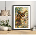 Cuadro Jesús Cristo Vía Crucis Estación Calvario Biblia Arte Simón De Cirene Ayuda A Jesús A Cargar La Cruz Negro