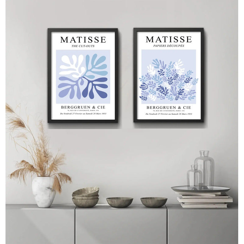 Set 2 Cuadros Dormitorio Living Matisse Tonos Azul Indigo Marco Negro