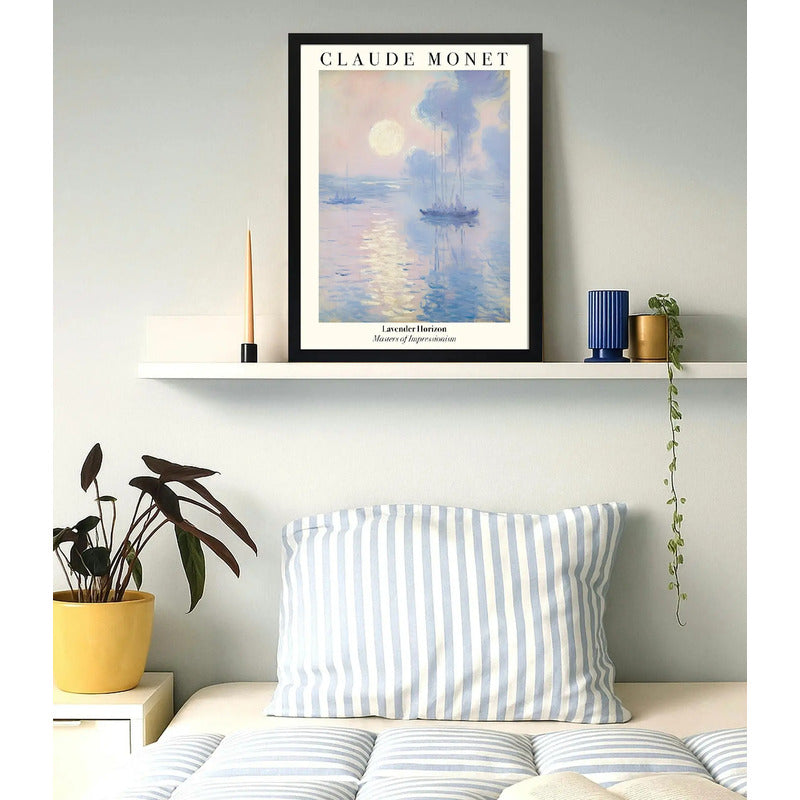 Cuadro Dormitorio Living Claude Monet Horizonte Lavanda Mar Marco Negro