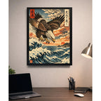 Cuadro Águila Volando Ola Kanagawa Japón Arte Oriental Marco Negro