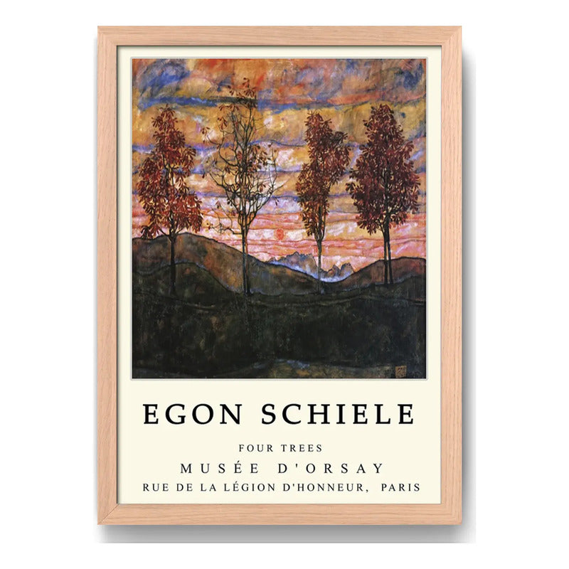 Cuadro Dormitorio Living Egon Schiele Abstracto Arboles Oak Marco Marrón Claro