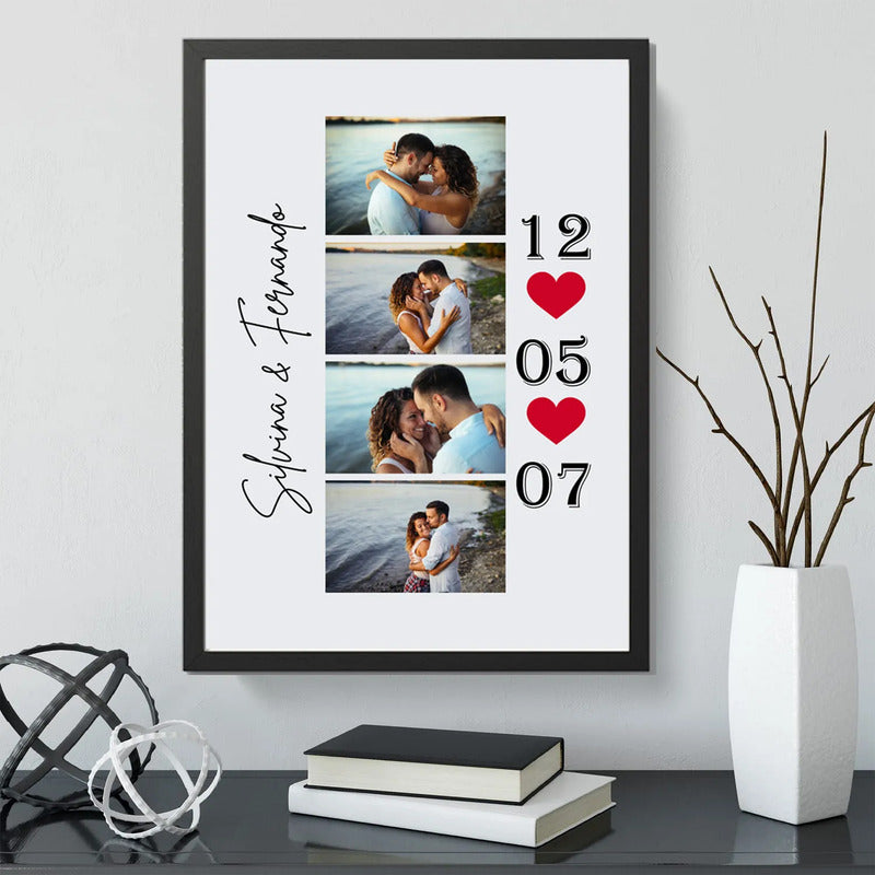 Cuadro Personalizado 4 Fotos Amor Pareja Fecha Nombres Love Marco Negro