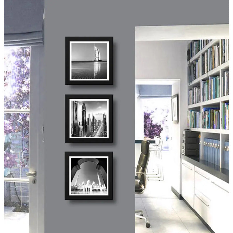 Set 3 Cuadros Dubái Emiratos Arabes Blanco Y Negro Decora